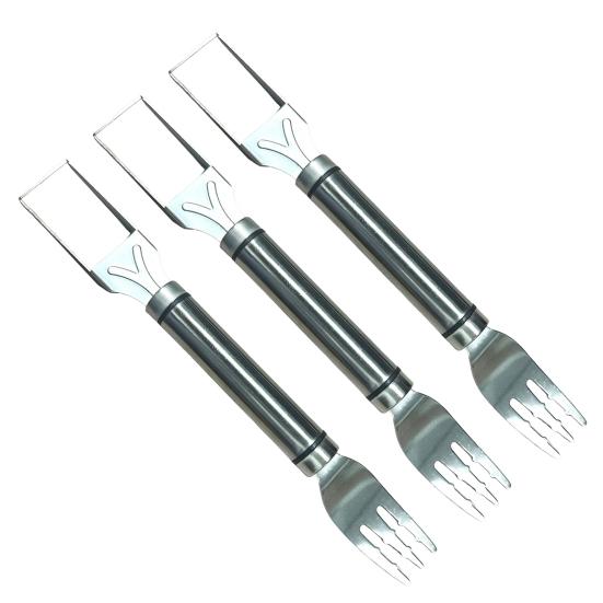 Stainless Steel Watermelon Cutter Dual Head Slicer Serving Fork Dishwasher Safe Fruit Cubing Tool for Picnics BBQ