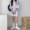 2 шт./компл. женский летний спортивный костюм с круглым вырезом и половиной рукавов, свободный топ с завязками, высокая эластичная талия, однотонный