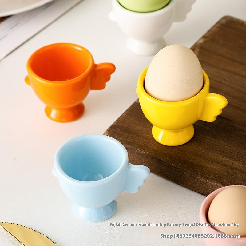 Egg Cup Heightened Base Solid Color Non-Slip Handle Good Grip Makeup Sponge Holder Mini Breakfast Ceramic Egg Holder Dining Room