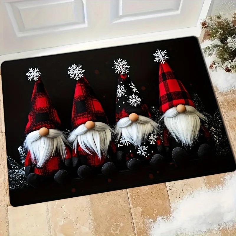 Christmas Gnome Print Doormat Black Festive Door Mat Floor for Kitchen Living Room Bedroom Bathroom Holiday for Halloween Decor