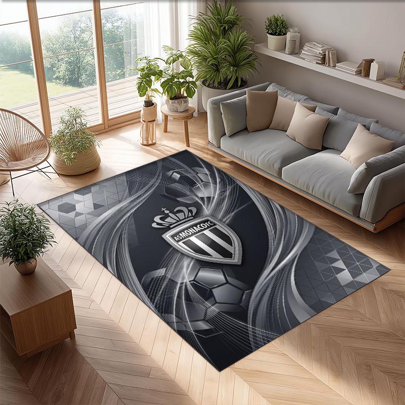 Monaco FC Soccer Football Pattern Soft Area Rug Non Slip Indoor Floor Carpet Sports Decor Mat for Bedroom