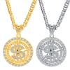 Men Hip Hop Rotating Dollar Pendant Long Necklace Rhinestone Jewelry Accessories