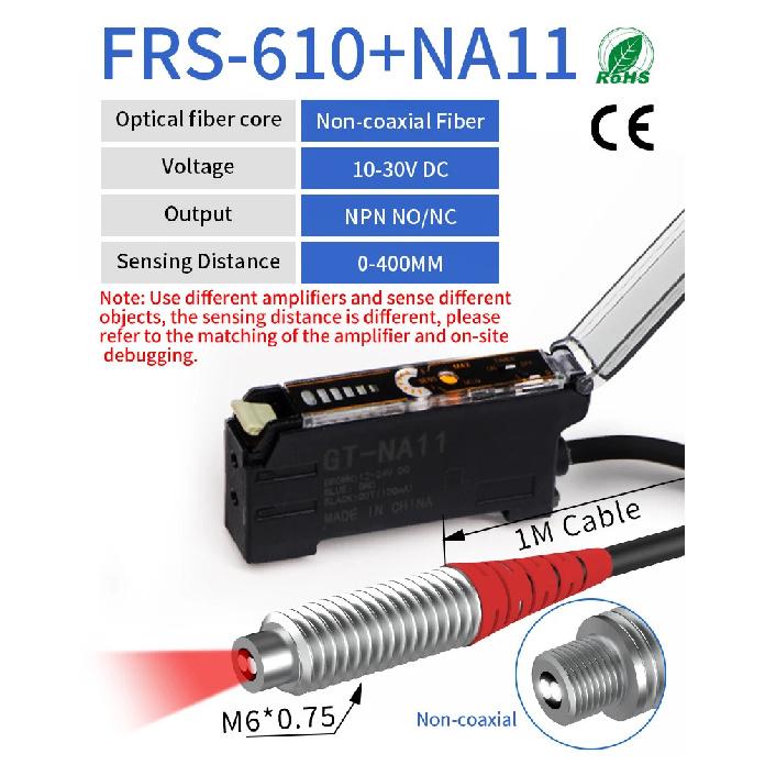 GTRIC Fiber Optic Sensor Amplifier Combo Kit M3 1-2M Cable Coaxial Non-coaxial NA11 Digital Display Optical Photoelectric Switch