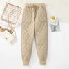 Women Winter Warm High Waist Down Cotton Pants Quilted Padded Diamond Plaid Windproof Joggers Sweatpants Trousers