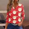 Женская футболка с рождественским принтом, на пуговицах, рукав 3/4, повседневная мода на выходные, базовый топ с V-образным вырезом