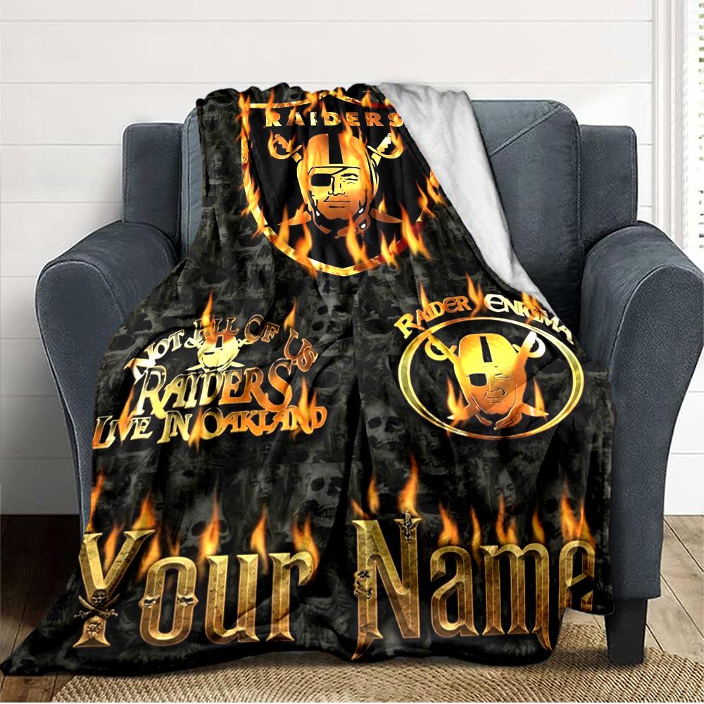 Name Custom Las Vegas Raiders Logo Print Flannel Blanket High Quality Warm Comfortable Cover for All Seasons Perfect for Gifts Home Decor