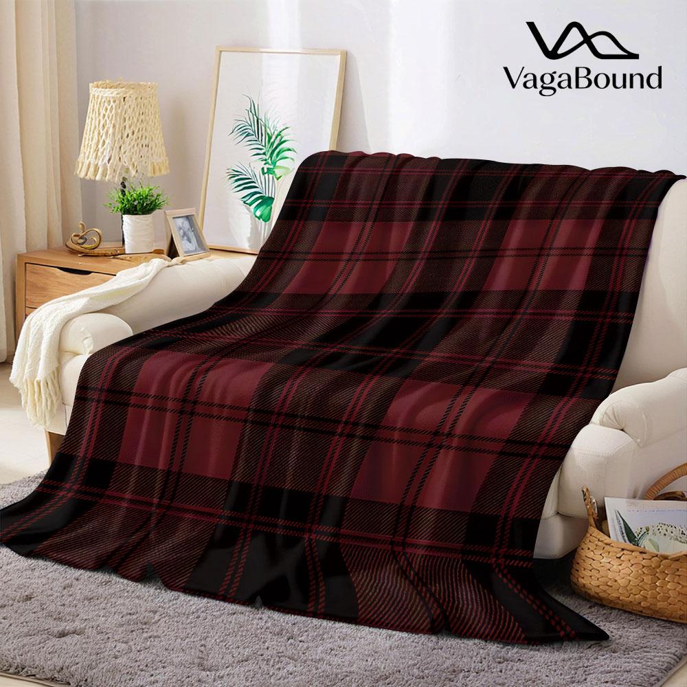 Wine Red Plaid Flannel Blanket Warm Soft Halloween Christmas Decorative Couch Warm Cozy All-Season Gift