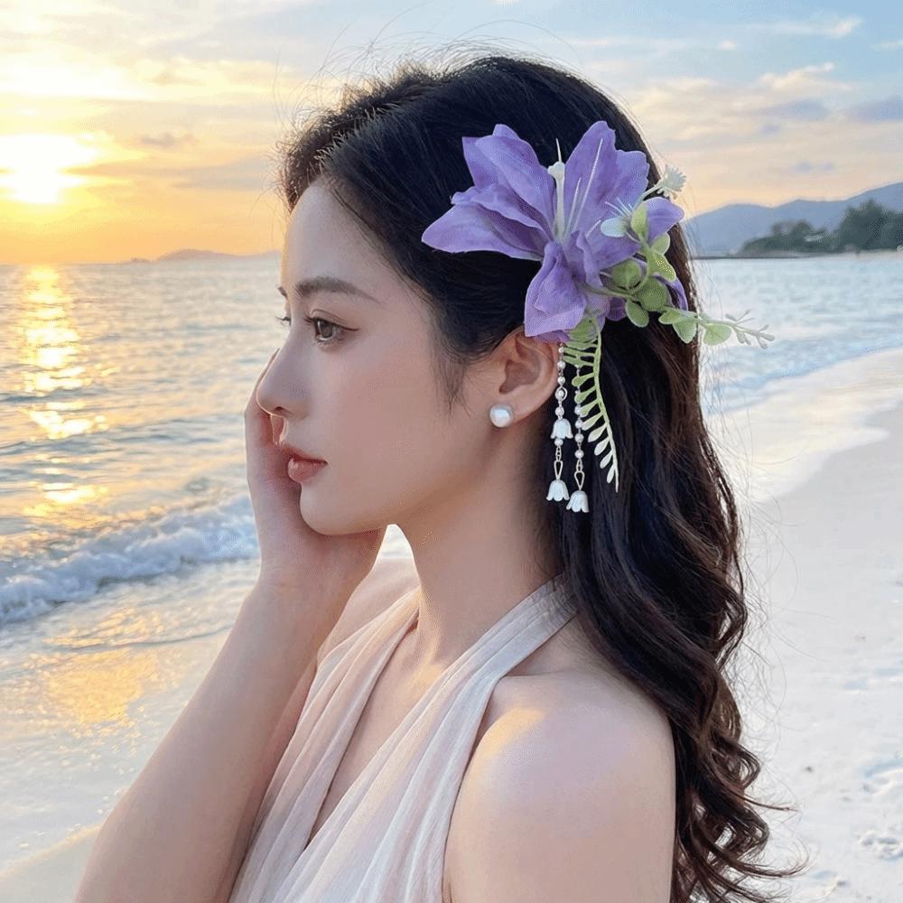 Colorful Flower Hairpin Tassel Chinese Style Hair Clip Fairy Hanfu Hair Accessories Beach