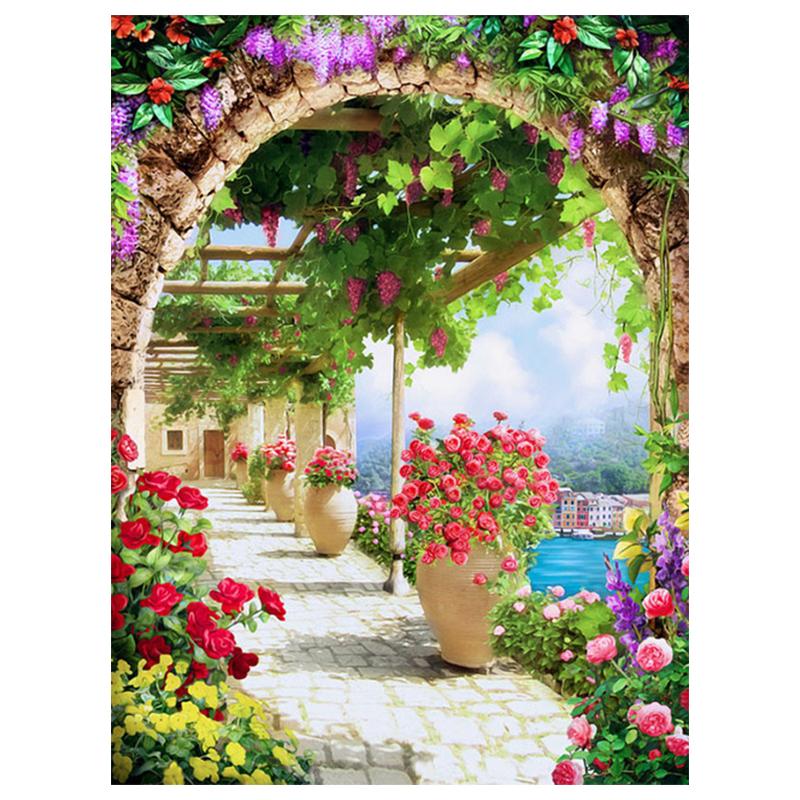 5D Diy Алмазная картина Сад Пейзаж Набор для вышивки крестом Полный дрель Круглая вышивка Мозаика Художественная картина Декор из страз