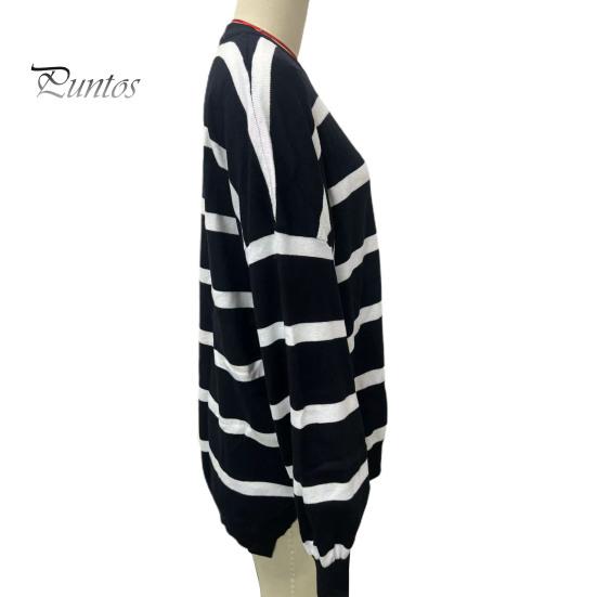 Осенне-весенний женский свитшот с цветным полосатым принтом и круглым вырезом, свободный трикотажный свитер средней длины, повседневная одежда, топ