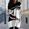 Women's Face Recognition Print Crew Neck Dress Spring Fall Plus Size Dress Pocket Dresse
