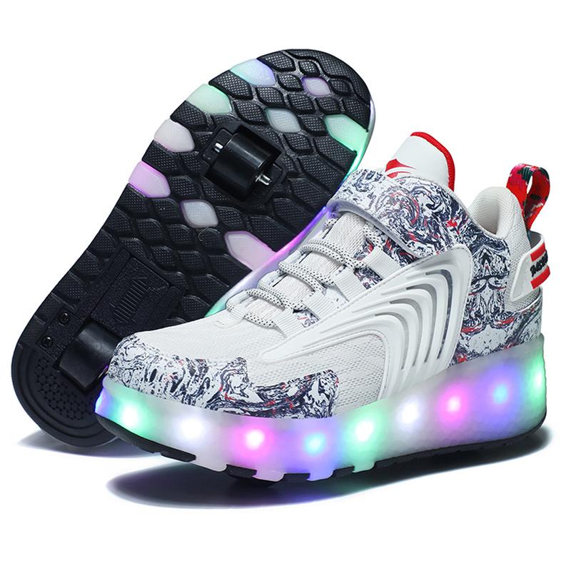 Светящиеся кроссовки со съемными колесами для мальчиков и девочек, могут быть кроссовки с двойными колесами для катания на коньках, детские ботинки для катания на роликах