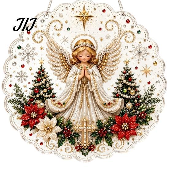 Religious Nativity Crafts Christmas Faux Pearl Painting Suncatcher Kit, 3D Nativity/Santa Claus/Bird/Tree Holiday Window Hanging Decor Beads