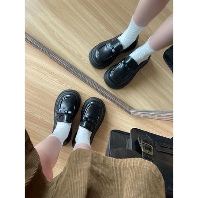 Универсальная юбка платформа маленькие кожаные туфли женские 2024 осень и зима новые черные ретро британский стиль толстый каблук лоферы