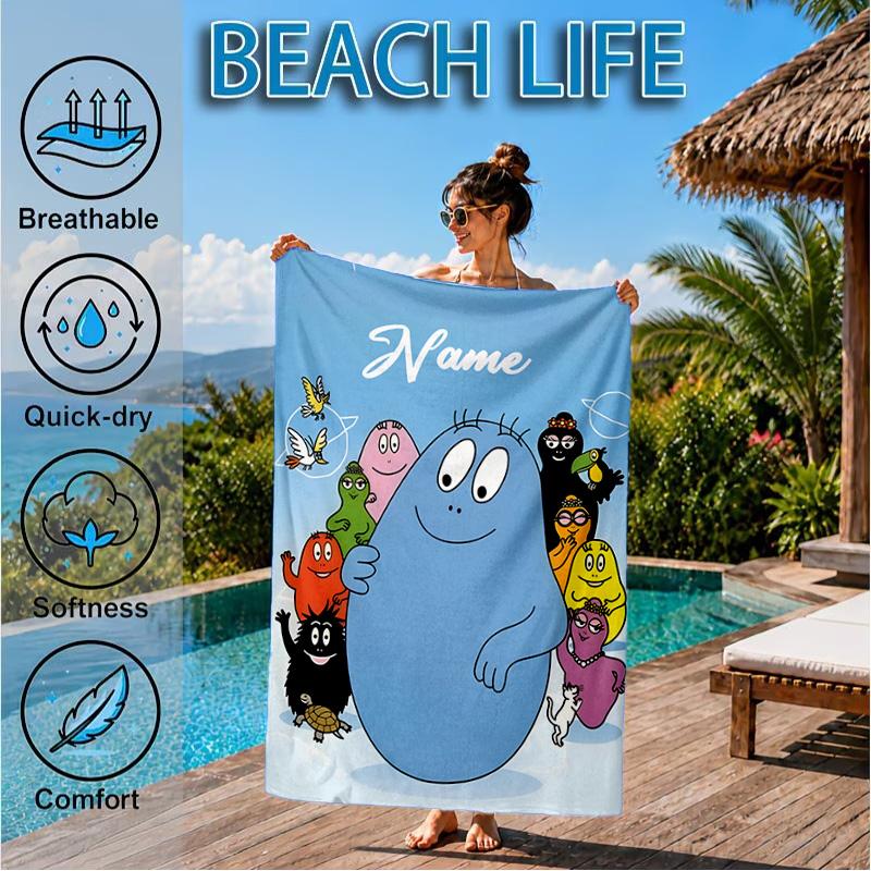 Custom Name Music Barba Adventure Heart In Space Adventure Microfiber Beach Towel, Lightweight for Summer Travel, Swimming Pool Fan Gift