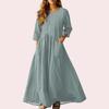 Women's Retro Ethnic Style Ribbon Embroidered Sleeveless Linen V-neck Maxi Dress