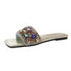 Ladies Shoes 2024 High Quality Plus Size Women's Slippers Fashion Crystal Daily Slippers Women Hot Sale Square Toe Flat Slippers
