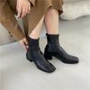 2025 New Square Head Thick-soled Rear Zipper Leather Martin Boots British Style Short Tube Large Size Velvet Women's Boots 41-43