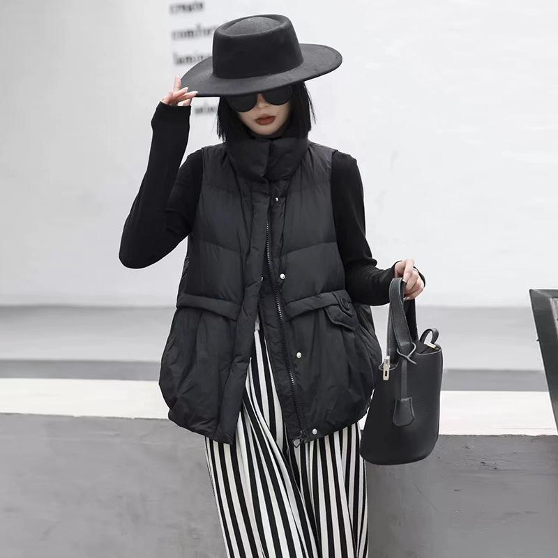 Повседневный пуховый жилет женская верхняя одежда 2024 осень и зима короткий, легкий и тонкий воротник-стойка теплый жилет прилив