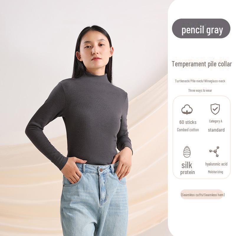 Women's High-Collar German Velvet Long-Sleeve Top: Slim Fit, Heat-Generating, Hyaluronic Acid-Enhanced, Perfect for Autumn and Winter.