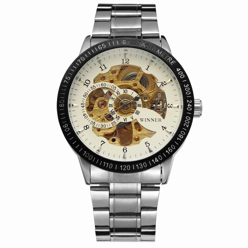 WINNER New Men Mechanical Watches Automatic Self-Wind Transparent Fashion Stainless Steel Wristwatch Skeleton Man Male Hour
