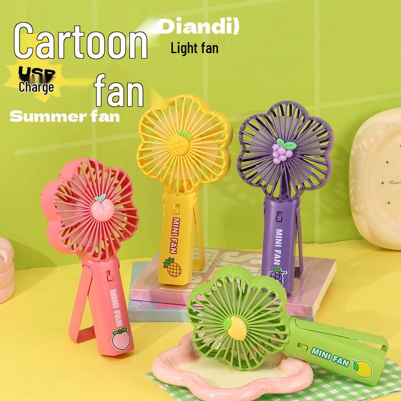 Cartoon USB Rechargeable Mini Handheld Fan with Stand for Desktop and Outdoor Use