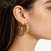 Luxury 14K Gold Plated Copper Chunky Hoop Earrings Hammered Textured C Shape Earrings Anti Tarnish Fashion Jewelry