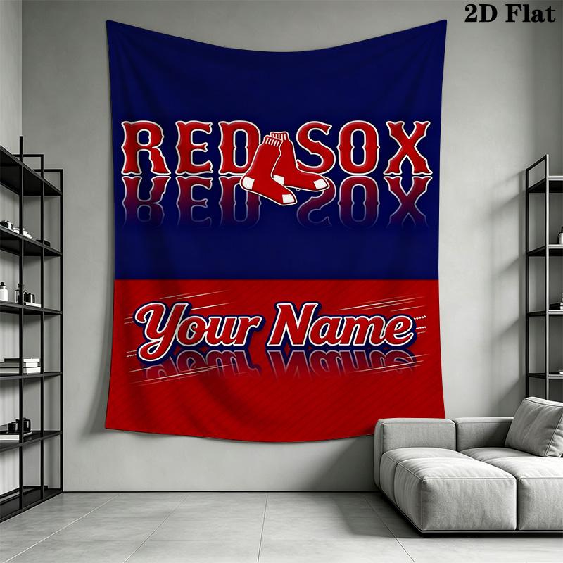 Name Custom Boston red sox logo Wall Tapestry Aesthetic Wall Hanging Printed Fabric Blanket Decorative Tapestries for Bedroom Living Room Home Decor