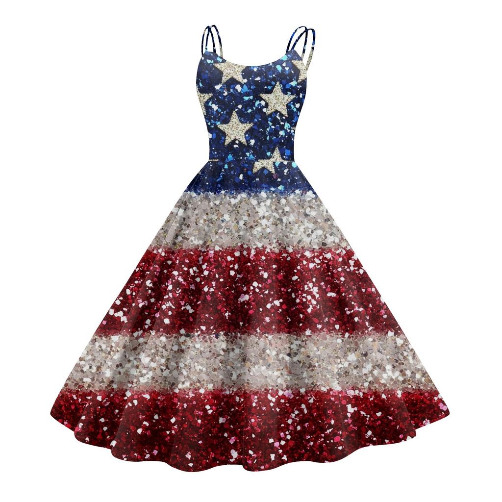 Женское сексуальное платье с открытыми плечами в стиле панк-винтаж с принтом «День независимости»