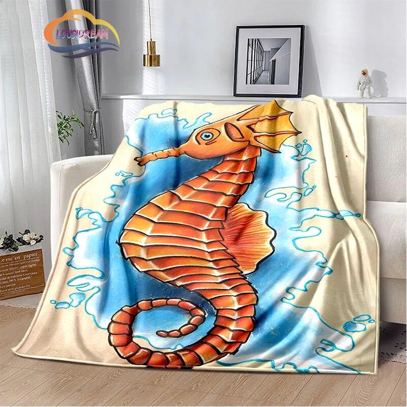 Marine Animal Sea Horse Blankets Super Soft Hippocampus Flannel Blanket Warm Lightweight Kids Bedding Sofa Chairs All Seasons