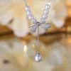 Women's Delicate 925 Sterling Silver Zircon Bow Pearl Necklace Luxury Party Clavicle Chain Birthday Gift