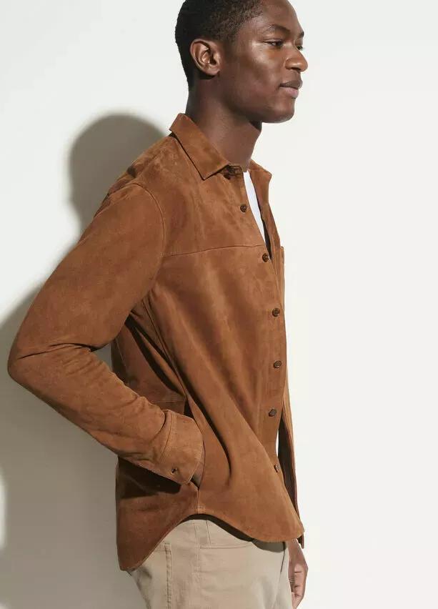 Handmade Pure Soft Suede Leather Shirt Men Brown Stylish Casual Designer Button