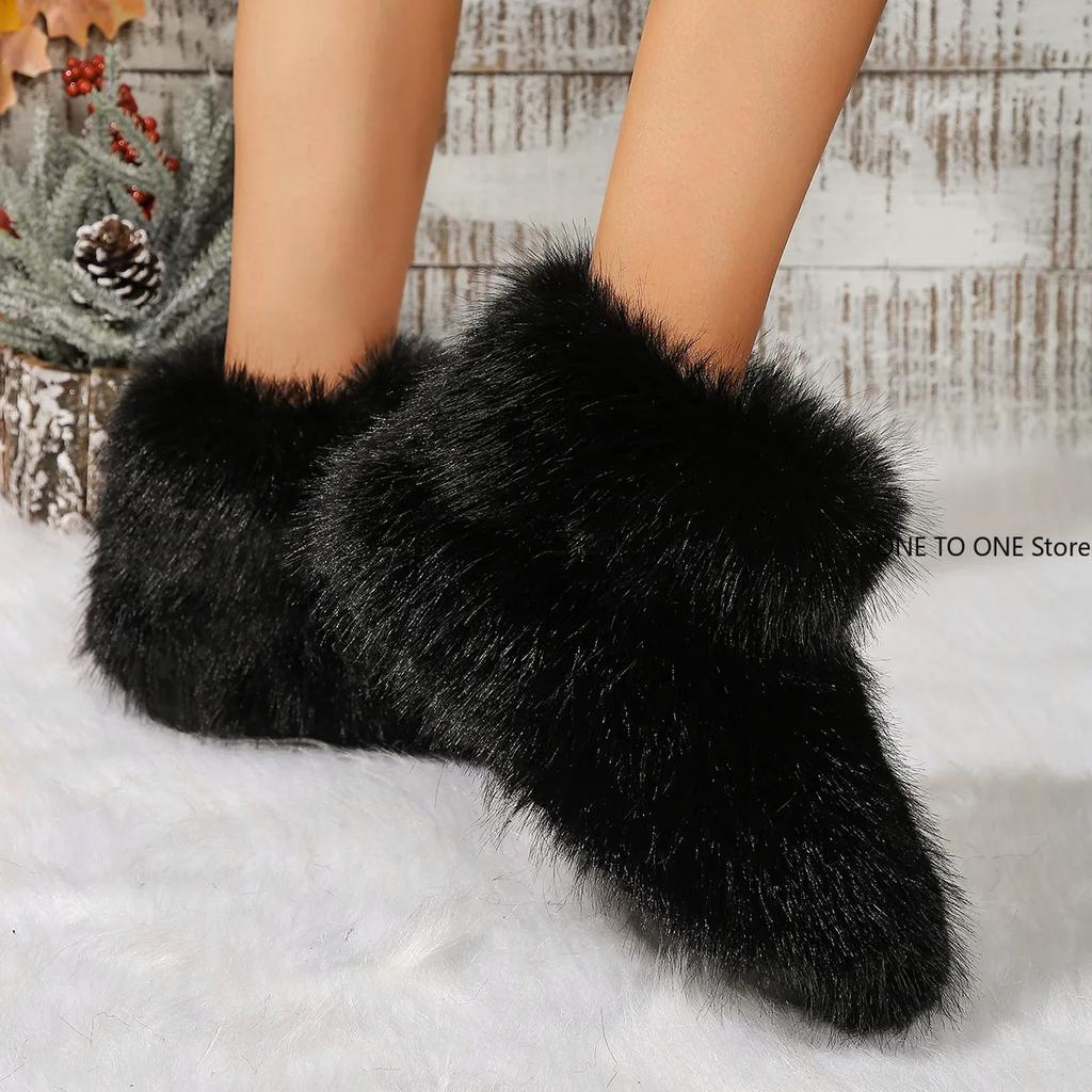 Зимние женские ботинки на пушистом искусственном лисьем меху, женские плюшевые теплые зимние ботинки, роскошная обувь для девочек, ботинки на меховом меху, модная зимняя обувь