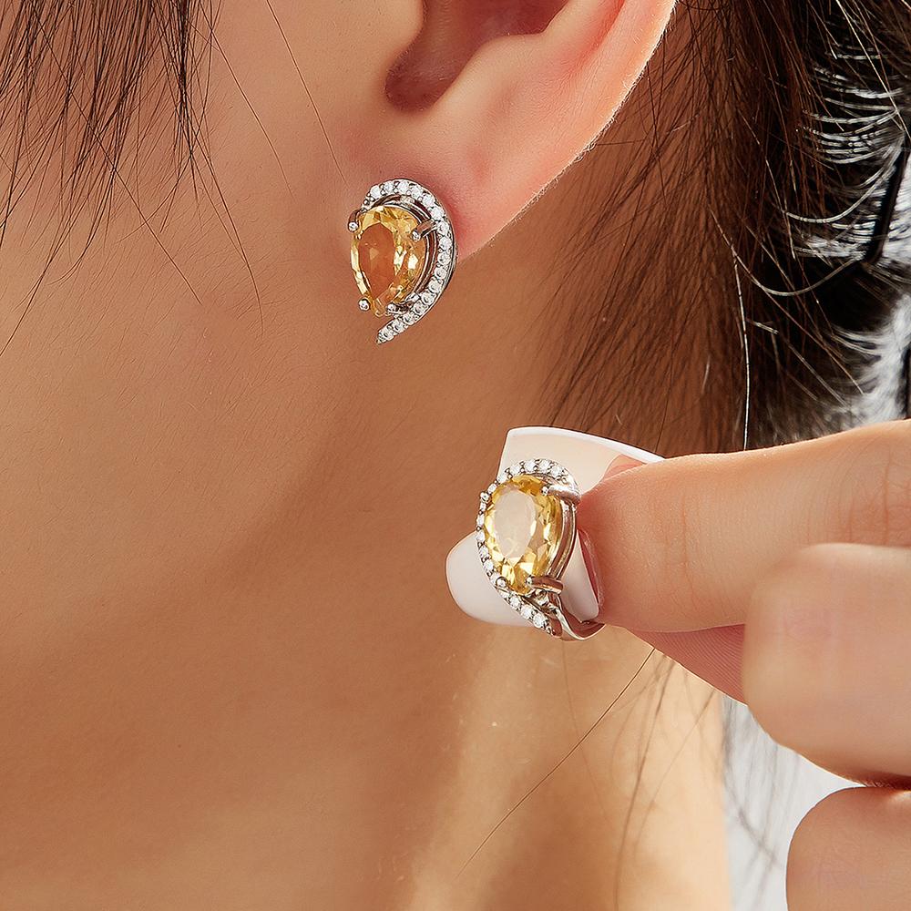 Bolaijewelry 925 Sterling Silver Natural Citrine Elegant Design Earring for Women Lady Birthday & Party Luxury Jewelry Gift
