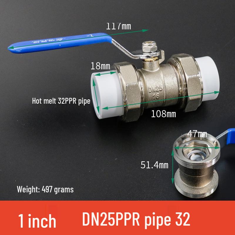 Ameiko PPR Brass Ball Valve, Double Union, Hot Melt Weld, Electroplated, Thickened Design.