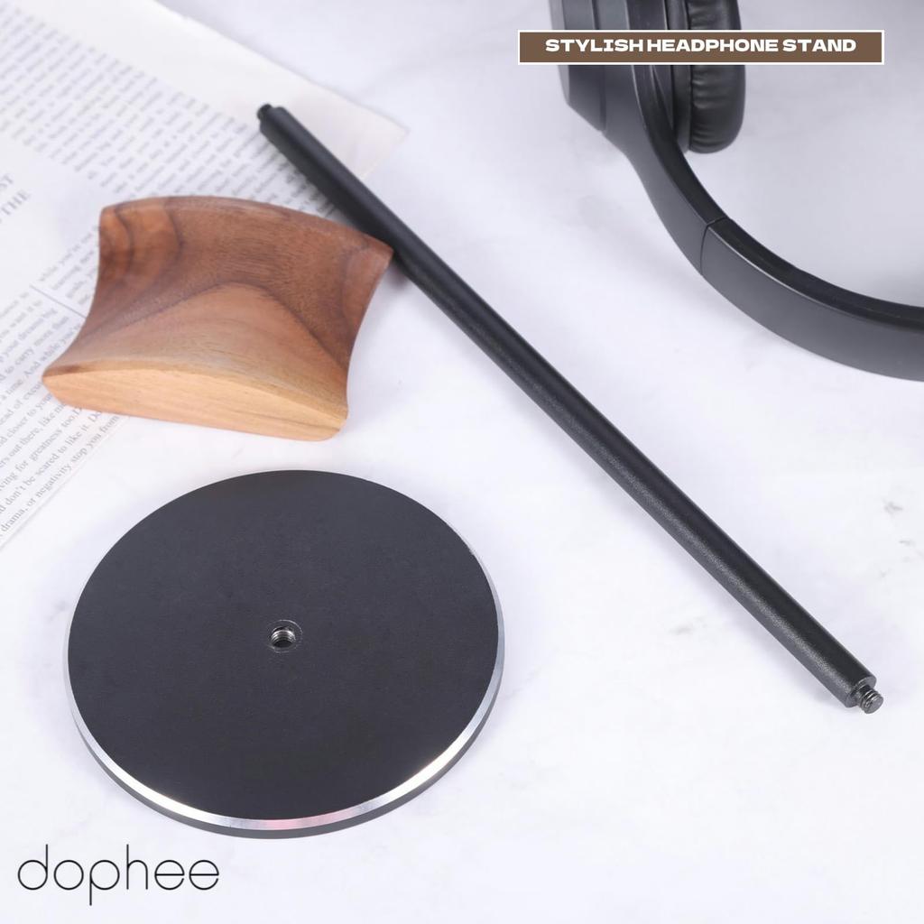 Dophee Wooden Headphone Stand, Standing Headphone Hanger, Black, Stylish, 29cm, Fits Most Headphones