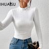Женская футболка Hundred Bottom Shirt Autumn Half High Neck с люверсами и длинным рукавом Slim t Shirt