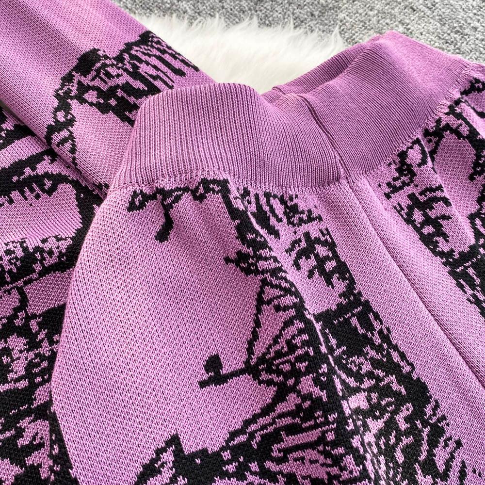 Осенне-зимний элегантный женский комплект одежды для отдыха из 2 предметов, трикотажные брюки, дизайнерский винтажный вязаный свитер с цветочным принтом