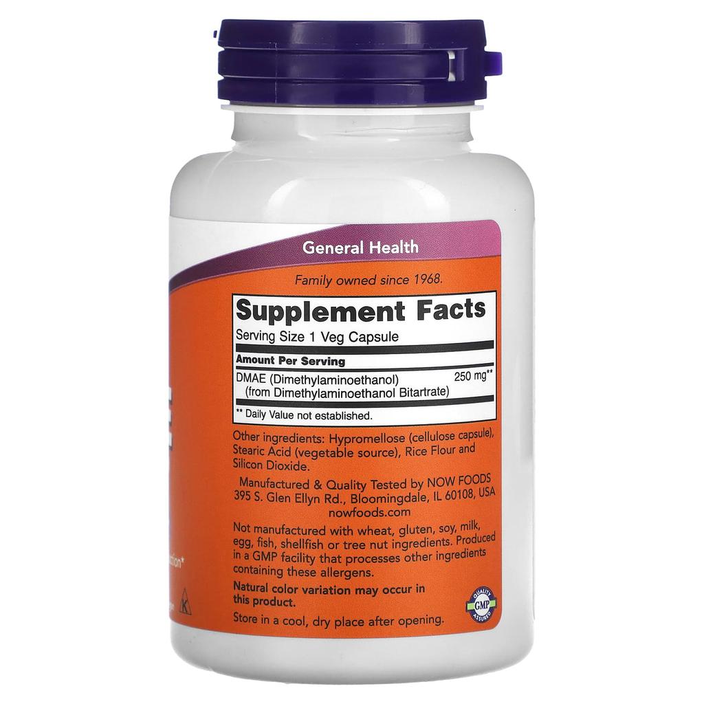 Now Foods ДМАЭ, 250 мг, 100 растительных капсул