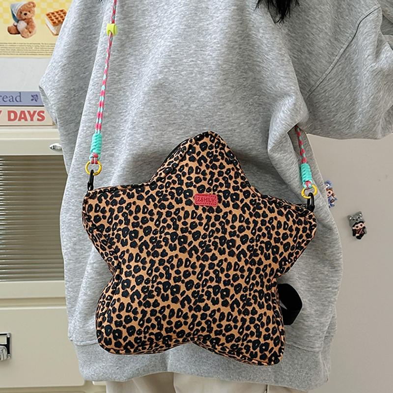 Рюкзак в форме звезды с леопардовым принтом, с регулируемым ремешком, повседневная нейлоновая наплечная сумка для путешествий, шопинга и вечеринок