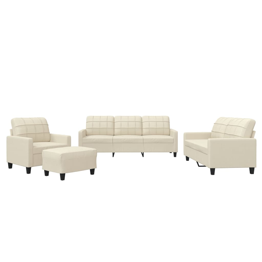 Vidaxl 4-Osobowa Sofa Z Poduszkami, Kremowa, Sztuczna Skóra