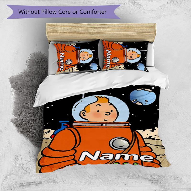 3pcs Custom Name The Adventures of Tintin Bedding Set Duvet Cover Closure Includes 1 Duvet Cover & 2 Pillowcases for All Seasons Bedroom Decor
