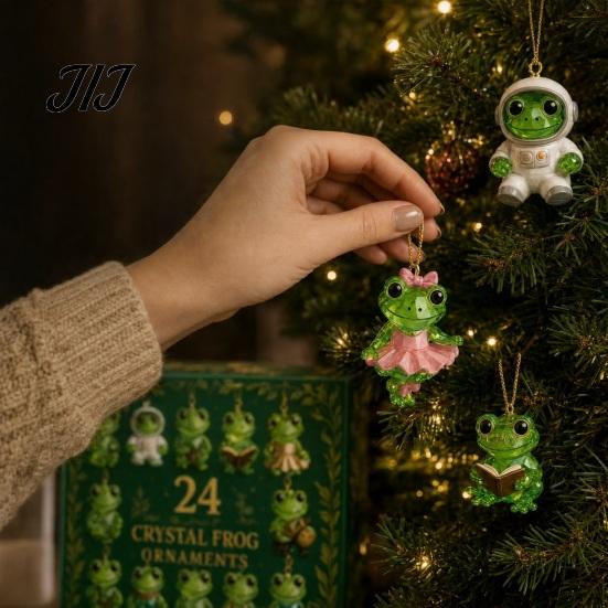Frog Shaped Keychains Advent Calendar, 24 Day Countdown Box with Acrylic Ornament Mini Desktop Figurines Pendants, Festive Tree Hanging Decor,