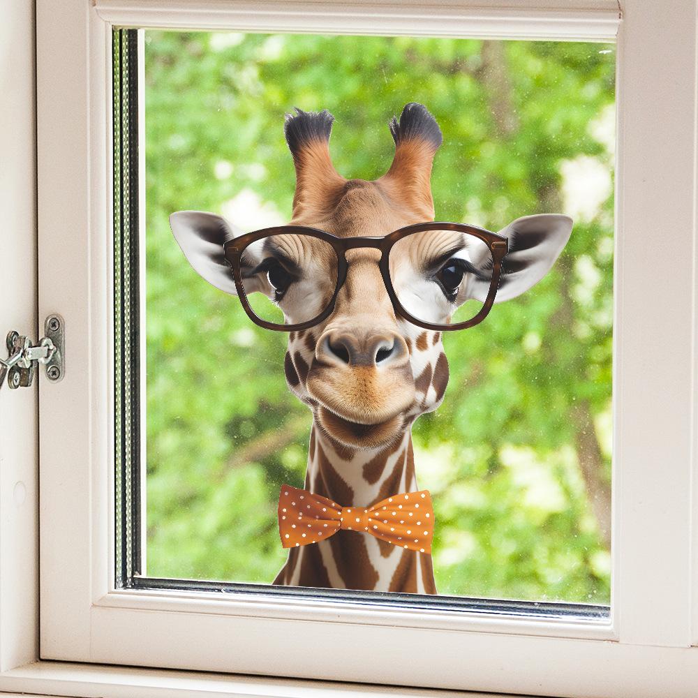 Painted Fun Wearing Glasses Giraffe Glass Window Beautify Decorative Wall Stickers Electrostatic Uv
