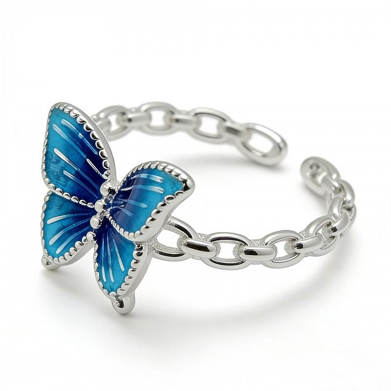 Adjustable Butterfly Ring Women Men Vintage Enamel Copper Jewelry Retro Open Band Statement Piece