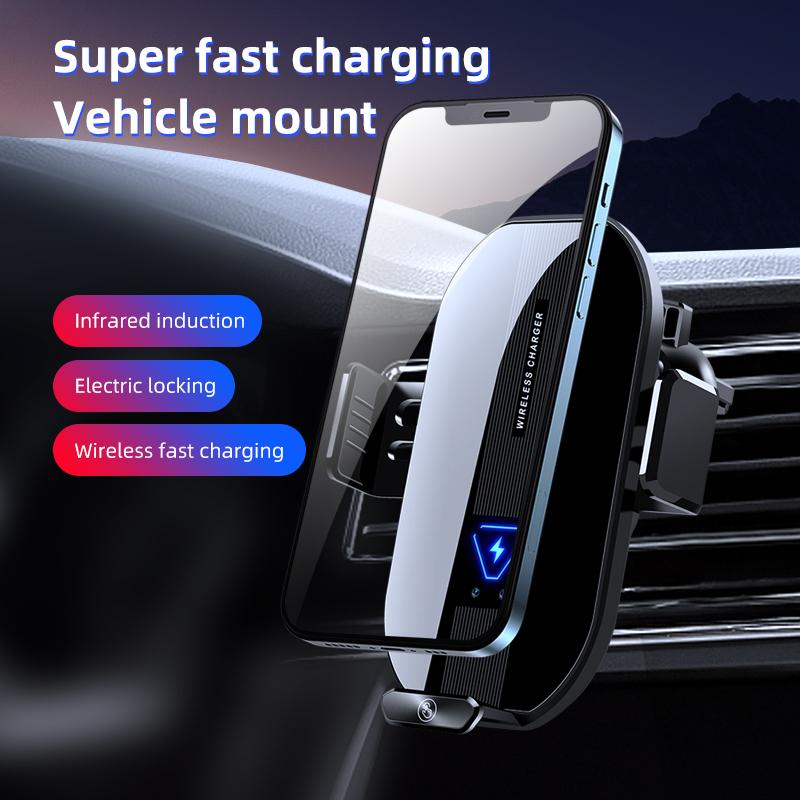 A9 Wireless Phone Charger Mount Clamp Auto-Sensing Cell Phone Clip Bracket Holder for Car Air Vent