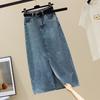 High-waisted Side Slit Denim Skirt for Women Medium-length A- Line Hip-hugging Long Skirt Spring Autumn Summer Model
