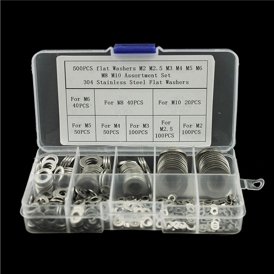 500X Stainless Steel Flat Washers Kit For M2 M2.5 M3 M4 M5 M6 M8 M10 Screws Bolt