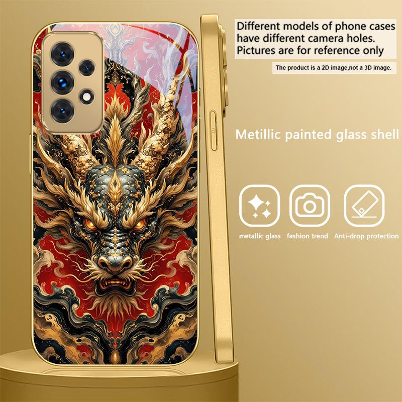 Величественный Восточный Дракон Для Samsung A50 A51 A52 A53 A54 55 56 14 15 13 16 26 31 32 33 34 35 70 71 72 73 Золотой стеклянный чехол для телефона