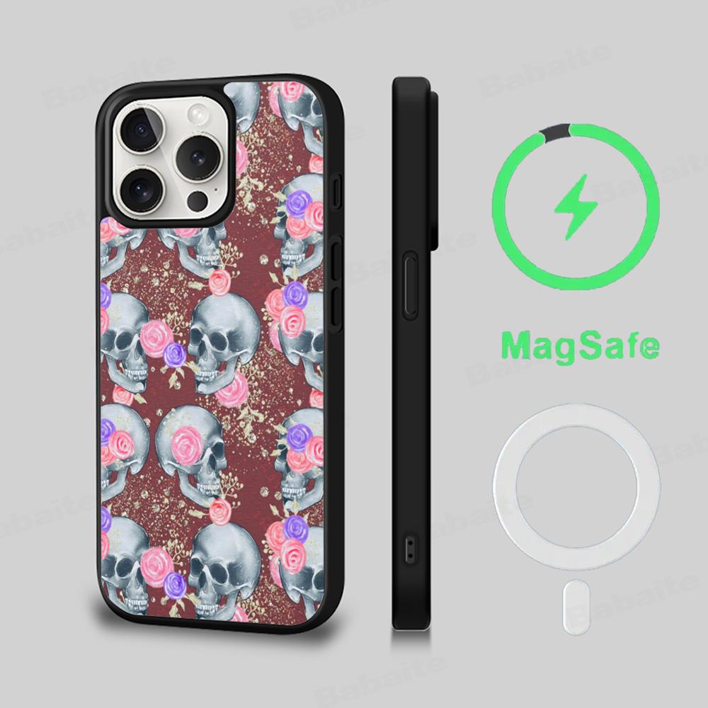 Жуткие узоры в виде черепов Чехол для телефона Магнитный чехол Для IPhone 16 14 13 12 11 15 Pro Max Plus Для Magsafe Беспроводная зарядка Чехол